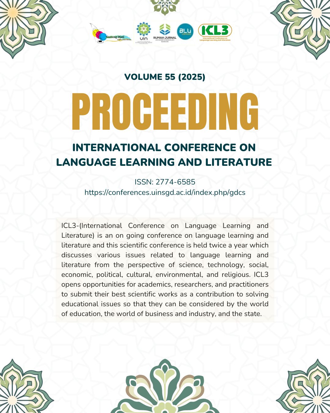 					View Vol. 55 No. 1 (2025): International Conference on Language Learning and Literature (ICL3)
				